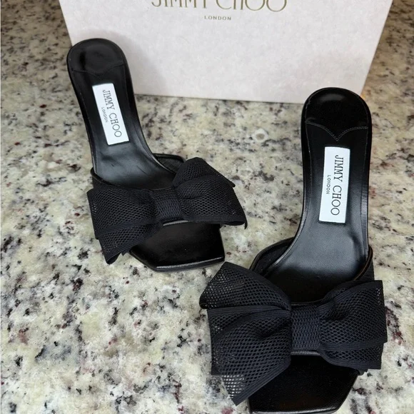 Jimmy Choo Black Mesh Bow Heels - Picture 2 of 8